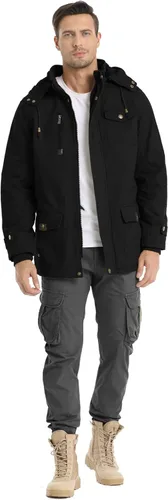 Miniatura 6 de Chaqueta de invierno para hombre, chaqueta militar, chaqueta tipo cargo con forro polar, chaqueta cálida con capucha desmontable, chaqueta