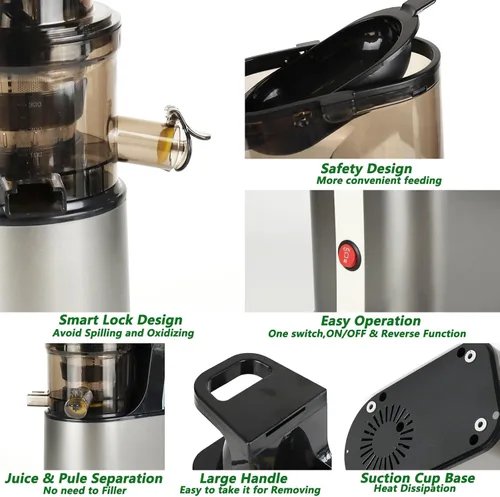 Miniatura 3 de Exprimidor de prensa en frío,Máquina extractora de jugo de canal de alimentación de 6.3 pulgadas de ancho, 300 W de motor de cobre exprimidor lento
