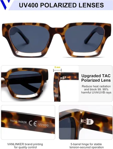 Miniatura 61 de VANLINKER Gafas de sol cuadradas gruesas para hombres y mujeres, retro, rectangulares, con protección UV400, VL9731