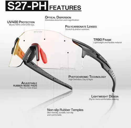 Miniatura 4 de SCVCN Fotocromático Ciclismo Gafas Deportivas Gafas de sol Hombres Mujeres Claro Bicicleta MTB UV400 Protección TR90 Frame Bike