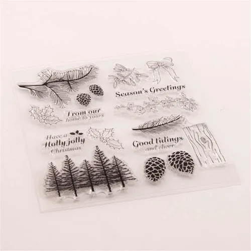 Miniatura 6 de LZBRDY Árboles de invierno, ramas, hojas, conos de pino, arco de goma transparente para hacer tarjetas y álbumes de recortes, deseos de Navidad
