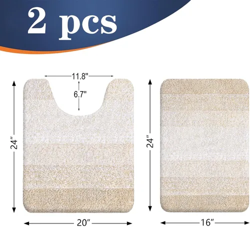 Miniatura 2 de OLANLY - Juego de tapetes para inodoro, de 2 piezas, microfibra, suaves y absorbentes, en forma de U, antideslizantes, lavables a máquina