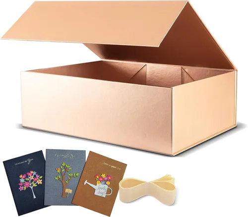 Miniatura 8 de BOXHOME Paquete de 3 cajas de regalo grandes, color negro, de 13 x 10 x 5 pulgadas con tapas magnéticas, caja de embalaje de regalo, cajas