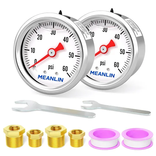 Miniatura 25 de MEANLIN MEASURE 2 unidades de acero inoxidable 015Psi relleno de líquido, medidor de presión relleno de glicerina de 1.5 pulgadas, aire de aceite