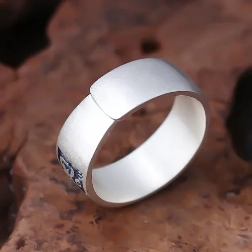 Miniatura 5 de JUNTEN Anillo de plata de ley 925 budista tibetana Om Mani Padme Hum Mantra para hombres y mujeres, anillos abiertos de 0.315in de ancho ajustables