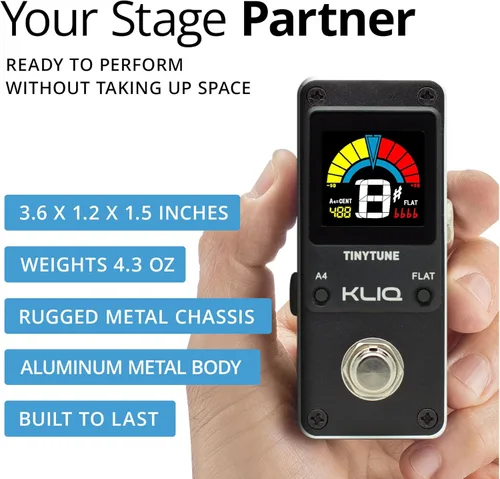 Miniatura 6 de KLIQ TinyTune Pro Pedal afinador de escenario para guitarra y bajo, mini pedal cromático con True Bypass, interruptor silencioso, afinación plana