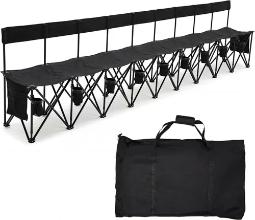 Miniatura 19 de Kigley Banco de fútbol plegable de 6 asientos, banco lateral portátil de equipo deportivo para campamento de fútbol, viajes, eventos, asientos al