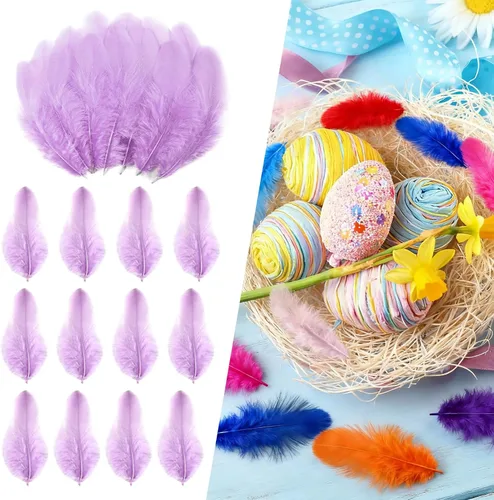 Miniatura 30 de THARAHT Plumas coloridas de gallo artesanal, 300 plumas de colores de 3 a 5 pulgadas, a granel para jardín de infantes, manualidades, boda, hogar