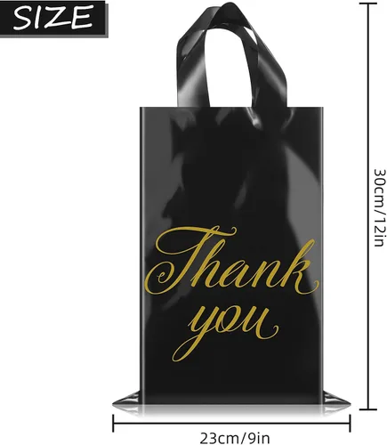 Miniatura 2 de Outus 120 bolsas negras de regalo de agradecimiento con asas de 9 x 12 pulgadas, bolsa de plástico para pequeñas empresas, madres, profesores, Negro