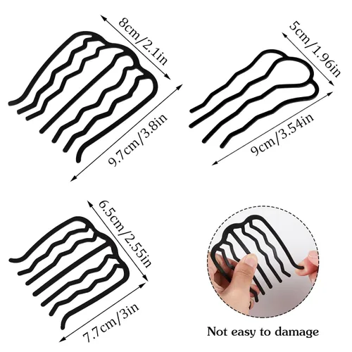 Miniatura 3 de Peines para el cabello en forma de U para mujer, estilo vintage estilo vintage (Negro)