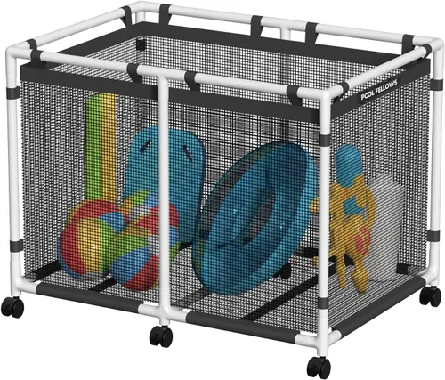 Contenedor de almacenamiento para piscina, 142 galones, soporte para fideos, juguetes, flotadores, toallas, organizador de malla para equipos de