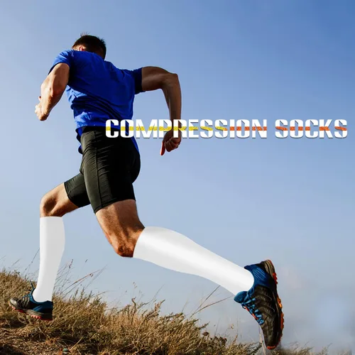 Miniatura 5 de Calcetines de compresión para mujeres y hombres circulación (3 pares) son el mejor apoyo para correr, atletismo, ciclismo, senderismo Blanco