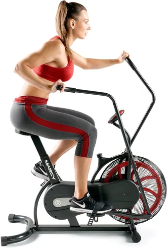Marcy Bicicleta fija de ejercicios con ventilador y resistencia de aire con manillares de doble acción