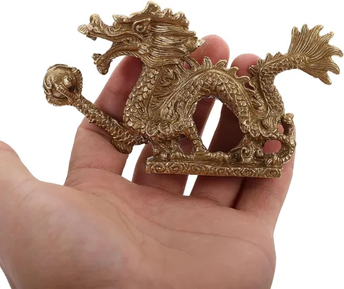 Miniatura 7 de Beavorty Estatua de dragón chino Feng Shui, escultura de dragón dorado, figuras reales del zodiaco 2023, escultura de año nuevo, adornos de mesa