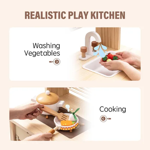 Miniatura 5 de ROBOTIME Juego de cocina de madera, juego de cocina para niños con diseño realista, juego de cocina para niños y niños pequeños con lavavajillas