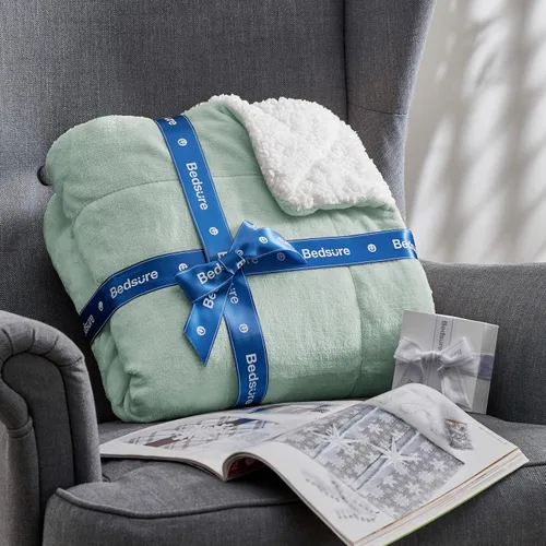 Miniatura 8 de Bedsure Manta de forro polar Sherpa tamaño King para cama, gruesa y cálida, suave manta de felpa para invierno, verde salvia, 108 x 90 pulgadas 04