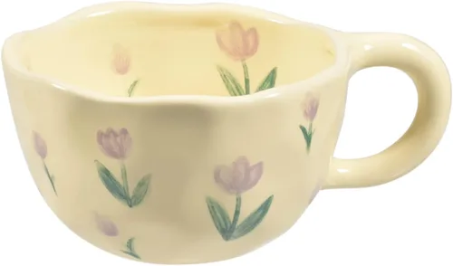 Miniatura 10 de Koythin 2 Piezas de Tazas de Café de Cerámica, Taza Creativa Linda con Flores para Oficina y Hogar, Taza Estética de 8.5 oz/250 ml para Café con 2
