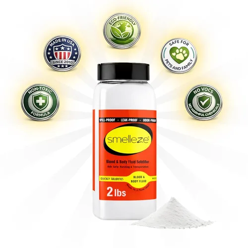 Miniatura 9 de SMELLEZE Limpieza de residuos de sangre y líquidos corporales súper absorbente, solidificador y desodorante: 2 lb. Los gránulos absorben sangre