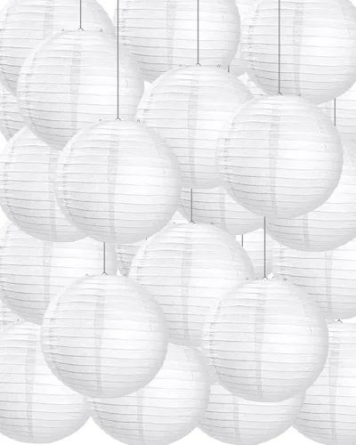 Miniatura 8 de Treela Faroles de papel japoneses chinos blancos decorativos colgantes redondos de papel para decoración de bodas, fiestas de cumpleaños