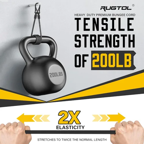 Miniatura 2 de Cuerdas elásticas con mosquetón, cuerdas elásticas resistentes de 18 pulgadas de largo con clip de mosquetón para exteriores, cuerda elástica negra