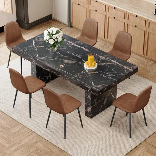 Miniatura 36 de gopop Rustic Modern 79" Rectangular Dining Table, Solid Wood Farmhouse Kitchen Table with Sturdy Legs, Wooden Dining Room Table for 6–10 People