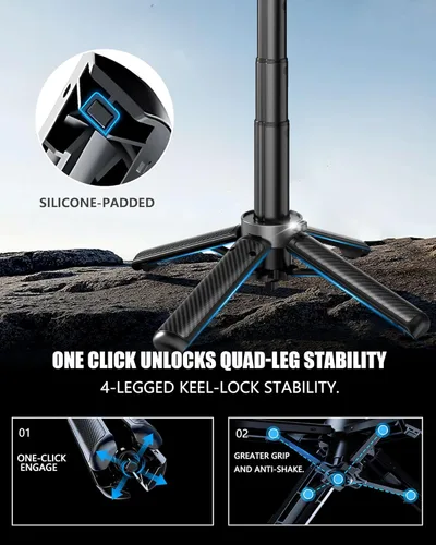 Miniatura 5 de Trípode de bolsillo para teléfono, trípode portátil 3 en 1 para selfie stick con control remoto, rotación de 360°, soporte de trípode para teléfono