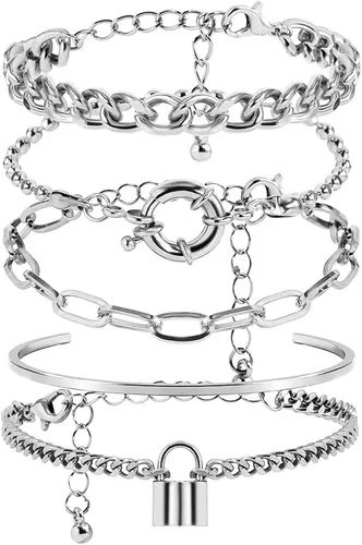 5 pulseras con dije de candado para mujeres y adolescentes, accesorios de mano de fiesta, Aolly, No es una piedra preciosa