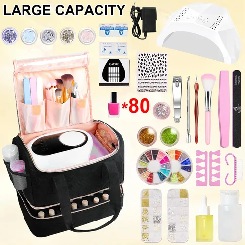 Miniatura 8 de Veirdro Bolsa Organizadora de Esmalte de Uñas con Capacidad para 80 Botellas (15ml/0.5fl.oz) y Lámpara de Uñas, Estuche de Almacenamiento de Kit