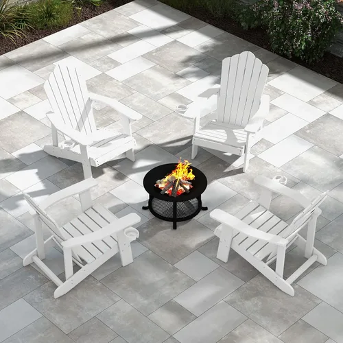 Miniatura 4 de Tangkula Silla Adirondack de gran tamaño, sillas de patio con soporte ajustable para tazas, sillones con caderas y listones, resistente a