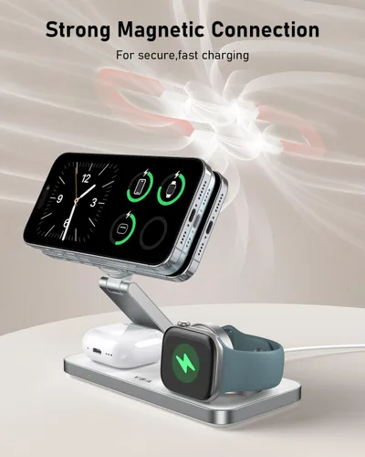 Miniatura 6 de VBA Estación de carga inalámbrica 3 en 1 para cargador Apple MagSafe, soporte de cargador inalámbrico magnético plegable de carga rápida, cargador