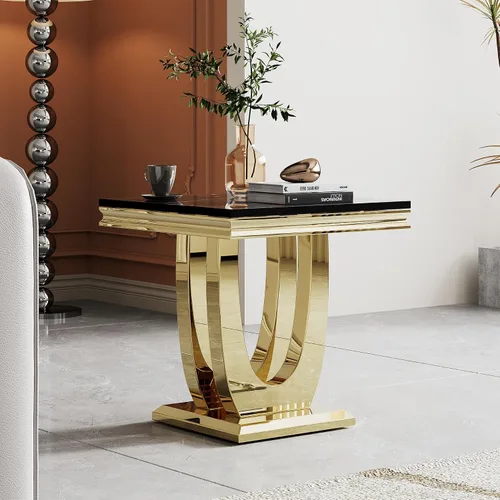 Miniatura 28 de SSLine Mesa de Centro Rectangular de Mármol Sintético para Sala de Estar, Mesa Central Moderna de Mármol Blanco de Lujo con Base Doble en Forma de U