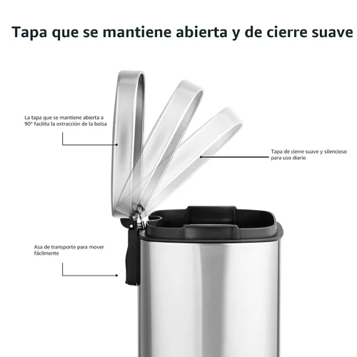 Miniatura 6 de Amazon Basics Mini cubo de basura rectangular resistente a las manchas con pedal de cierre suave, acero inoxidable cepillado, para baño y espacios