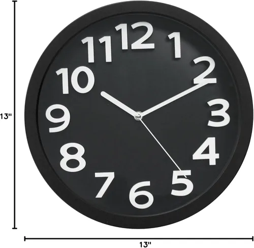 Miniatura 4 de Tempus TC62127B - Reloj de pared contemporáneo con cara de marco, números contrastantes elevados y movimiento silencioso de barrido, 13 pulgadas