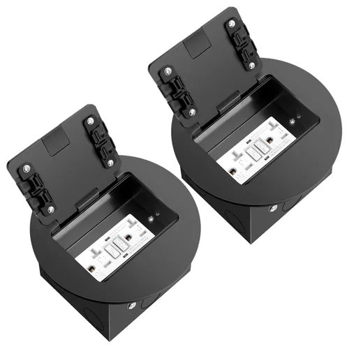 Miniatura 22 de Kit de toma de corriente eléctrica de piso empotrado, salida dúplex GFCI circular oculta de 20 amperios, salida de receptáculo resistente a