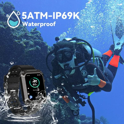 Miniatura 8 de Rugged - Reloj inteligente para hombre, monitor de presión arterial de pantalla grande de 1.83 pies, llamada Bluetooth (respuesta/marcado) IP69K