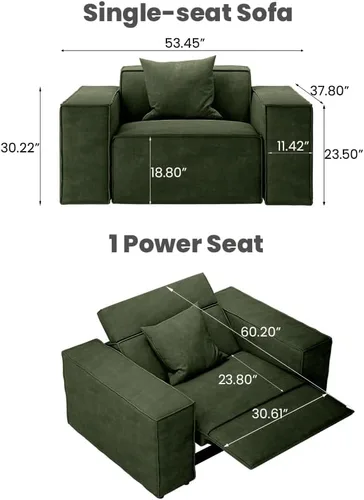 Miniatura 2 de Silla reclinable eléctrica de 53 pulgadas, moderno sofá reclinable para sala de estar o dormitorio, asientos de tela de alto rendimiento