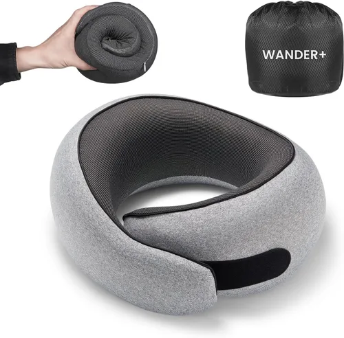 WANDER PLUS® Almohada de viaje, 100% espuma viscoelástica para cuello, almohada de viaje para avión, soporte ergonómico para el cuello, ideal para