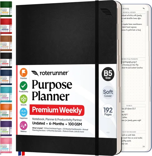 Miniatura 12 de Roterunner Cuaderno Planificador de Propósitos B5 7.5”x9.8” Planificador Sin Fechas 2025 Herramienta de Productividad y Establecimiento