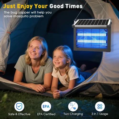 Miniatura 7 de Exterminador de insectos para exteriores alimentado por energía solar, Zwiran matamosquitos para interiores con 4500V de alta potencia, matamoscas