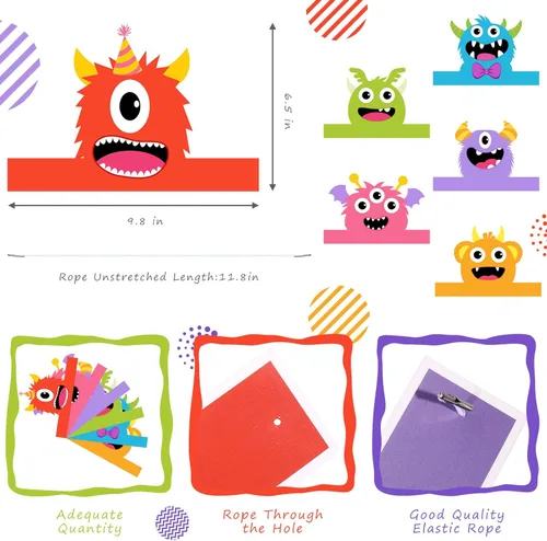 Miniatura 3 de Aoriher 12 sombreros de papel de monstruo para fiestas, diademas con temática de monstruos, suministros de fiesta de cumpleaños, regalos de baby