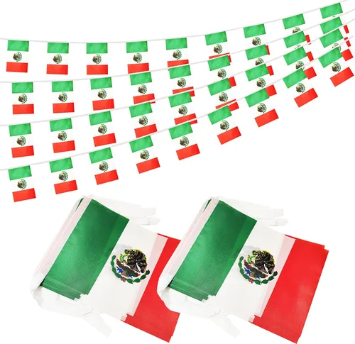 Bandera mexicana de 100 pies, mini bandera de México, pequeña pancarta para fiestas, tiendas y bares, decoración al aire libre, 76 banderas México -