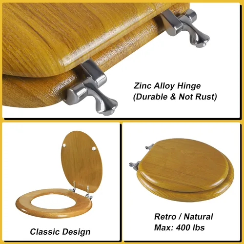 Miniatura 4 de Angel Shield - Asiento de inodoro de chapa de madera natural con bisagras de metal, fácil de limpiar, antiarañazos, estándar americano