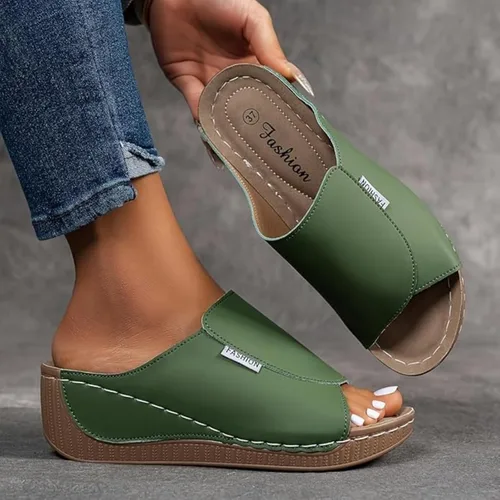 Miniatura 3 de Sandalias ortopédicas para mujer, plataforma elegante, soporte de arco de verano, casual, cómodas, ortopédicas, planas, chanclas Green