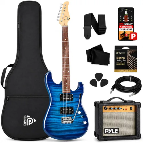 Miniatura 9 de Pyle Kit de guitarra eléctrica con amplificador, instrumento de tamaño completo con pastillas Humbucker, amplificador de guitarra eléctrica y Negro