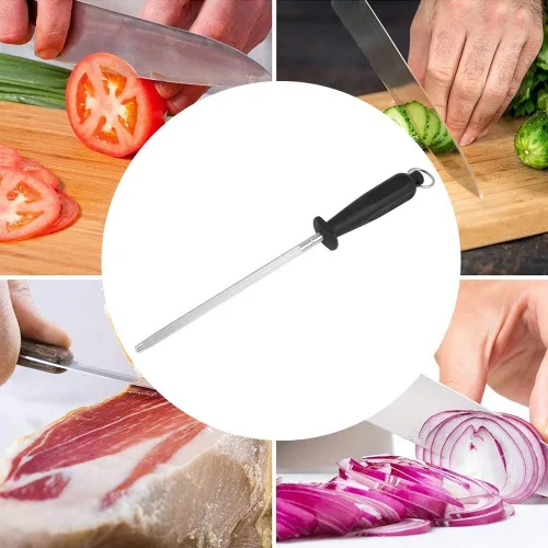 Miniatura 4 de Afilador de cuchillos de acero inoxidable, afilador de mango para chefs, cuchillos de acero, herramienta de varilla de afilado de cocina, 1 unidad