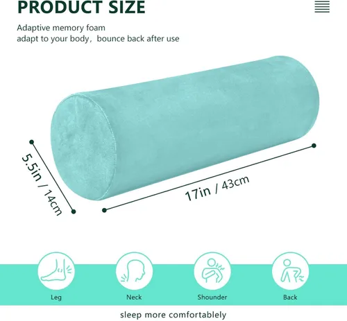 Miniatura 3 de Almohada cervical azul claro y verde azulado para aliviar el dolor de cuello, almohada redonda para el cuerpo, almohada de apoyo lumbar para cama