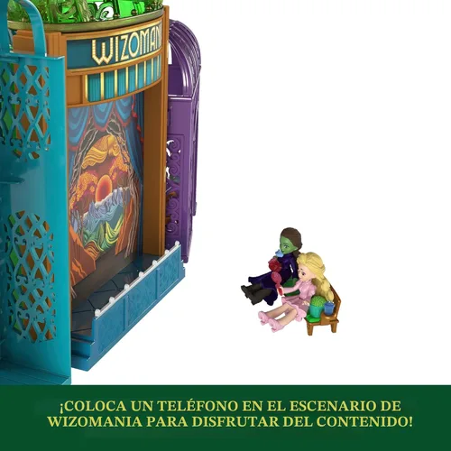 Miniatura 4 de Mattel Universal Pictures' Wicked Emerald City Playset con muñecas pequeñas Glinda y Elphaba, 5 espacios de juego y 15 accesorios, inspirado