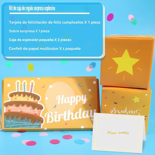 Miniatura 3 de BABORUI Tarjeta de cumpleaños desplegable con confeti, caja de regalo sorpresa de feliz cumpleaños, explosión para dinero, caja sorpresa