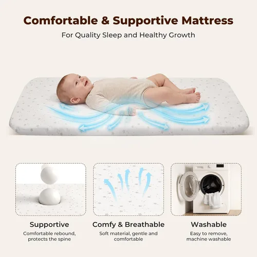 Miniatura 6 de Ezebaby Moisés de noche, moisés portátil para bebés recién nacidos con 7 alturas ajustables y todos los lados de malla, cuna para recién nacidos
