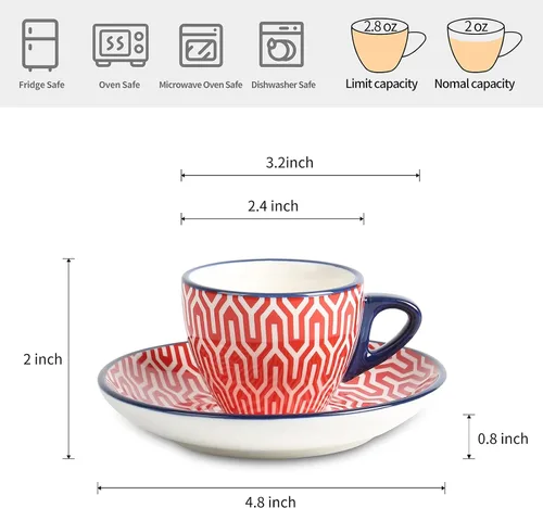 Miniatura 3 de Selamica Tazas de café expreso de cerámica de 2 onzas, juego de tazas de café expresso pequeñas con platillos, mini tazas demitasse de porcelana
